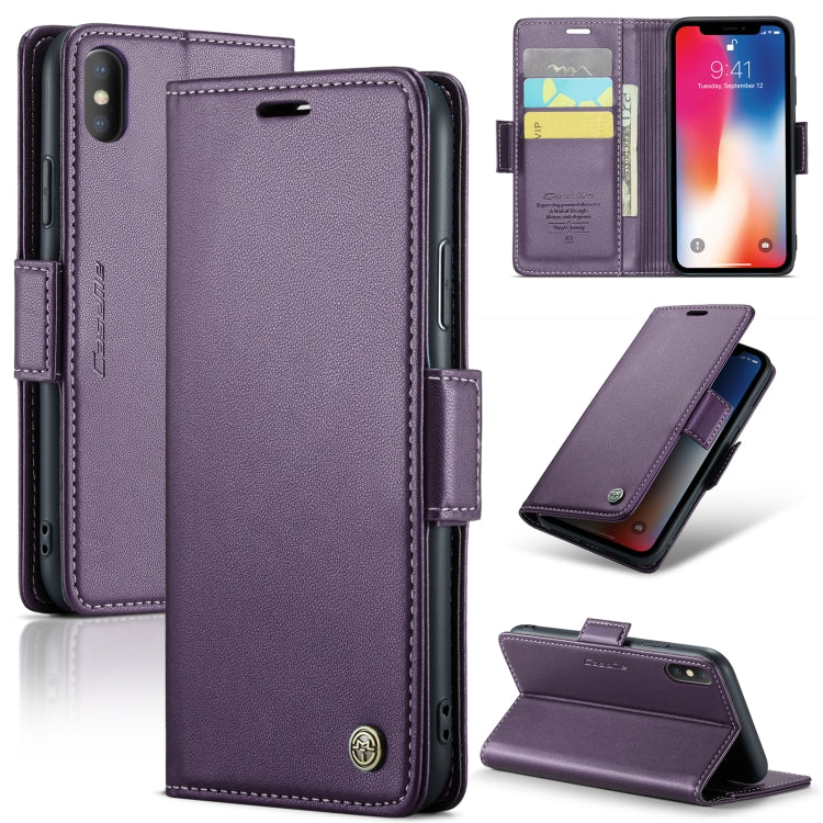 For iPhone XS CaseMe 023 Butterfly Buckle Litchi Texture RFID Anti-theft Leather Phone Case(Pearly Purple) - HoMEdemic™ 