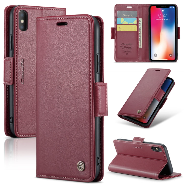 For iPhone XS CaseMe 023 Butterfly Buckle Litchi Texture RFID Anti-theft Leather Phone Case(Wine Red) - HoMEdemic™ 