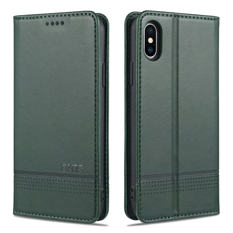 For iPhone XS Max AZNS Magnetic Calf Texture Horizontal Flip Leather Case with Card Slots & Holder & Wallet(Dark Green) - HoMEdemic™ 