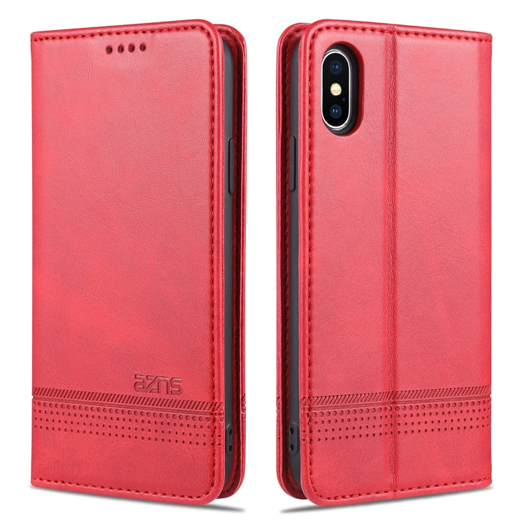For iPhone XS Max AZNS Magnetic Calf Texture Horizontal Flip Leather Case with Card Slots & Holder & Wallet(Red) - HoMEdemic™ 
