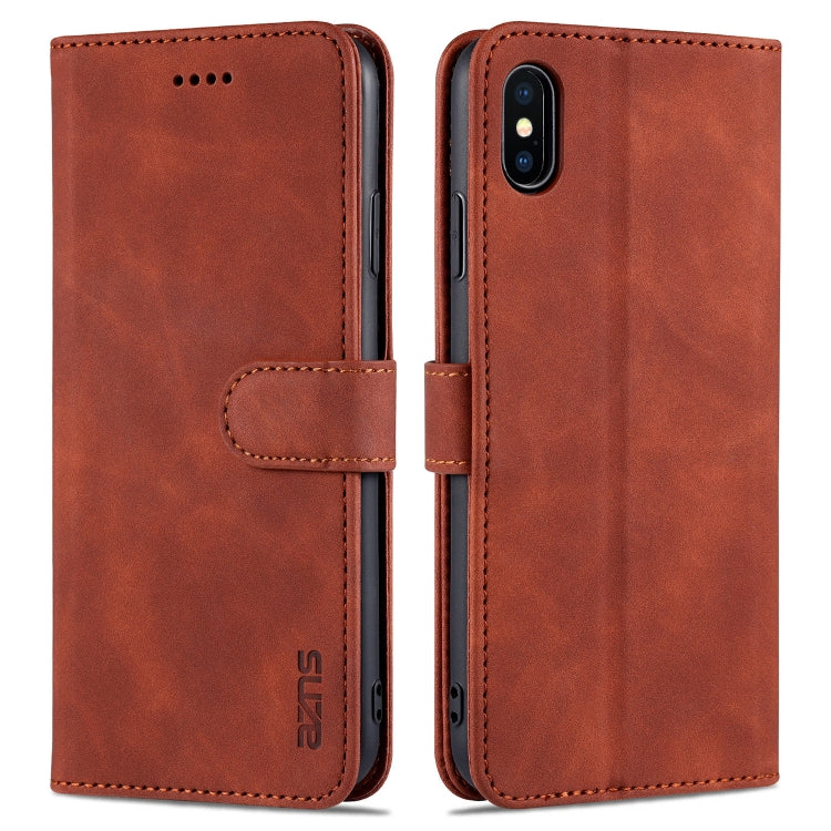 For iPhone XS Max AZNS Skin Feel Calf Texture Horizontal Flip Leather Case with Card Slots & Holder & Wallet(Brown) - HoMEdemic™ 