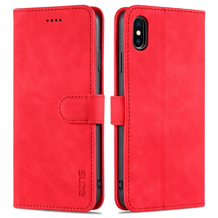 For iPhone XS Max AZNS Skin Feel Calf Texture Horizontal Flip Leather Case with Card Slots & Holder & Wallet(Red) - HoMEdemic™ 