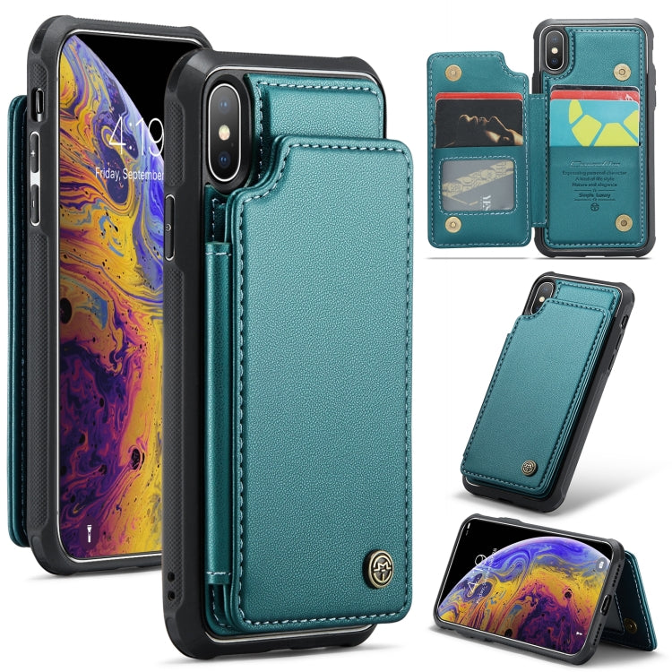 For iPhone XS Max CaseMe C22 Card Slots Holder RFID Anti-theft Phone Case(Blue Green) - HoMEdemic™ 