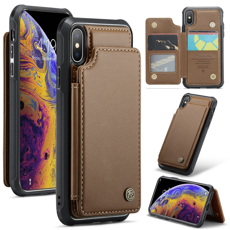 For iPhone XS Max CaseMe C22 Card Slots Holder RFID Anti-theft Phone Case(Brown) - HoMEdemic™ 