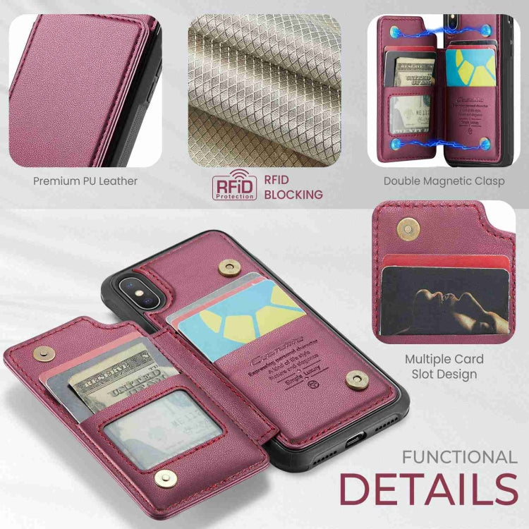 For iPhone XS Max CaseMe C22 Card Slots Holder RFID Anti-theft Phone Case(Wine Red) - HoMEdemic™ 