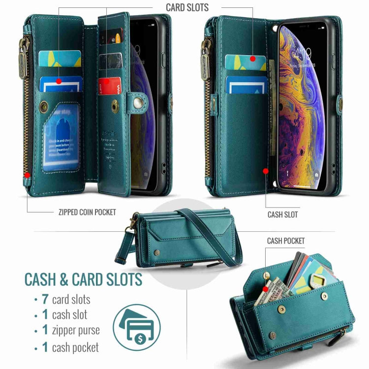 For iPhone XS Max CaseMe C36 Card Slots Zipper Wallet RFID Anti-theft Leather Phone Case(Blue-green) - HoMEdemic™ 