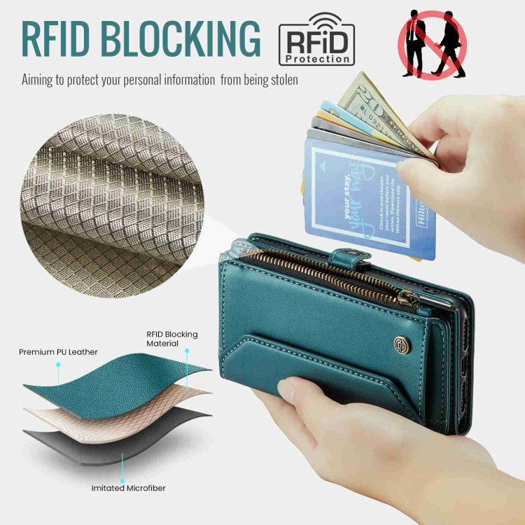 For iPhone XS Max CaseMe C36 Card Slots Zipper Wallet RFID Anti-theft Leather Phone Case(Blue-green) - HoMEdemic™ 