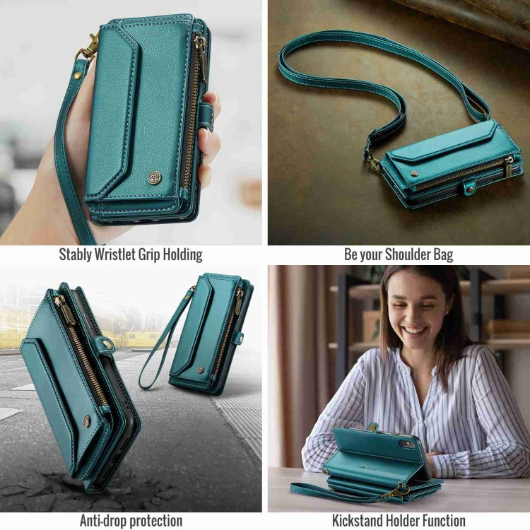 For iPhone XS Max CaseMe C36 Card Slots Zipper Wallet RFID Anti-theft Leather Phone Case(Blue-green) - HoMEdemic™ 