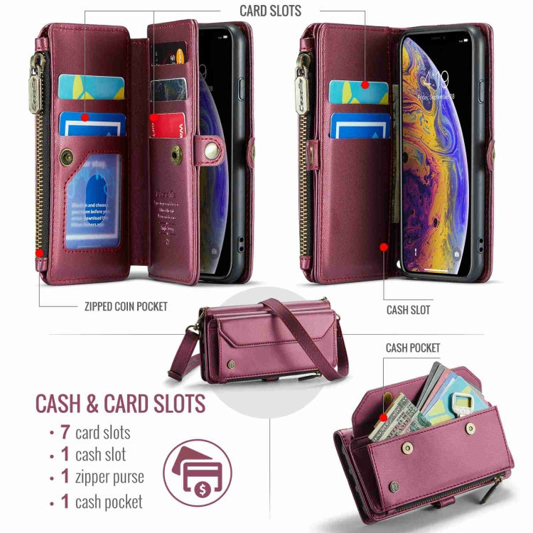 For iPhone XS Max CaseMe C36 Card Slots Zipper Wallet RFID Anti-theft Leather Phone Case(Wine Red) - HoMEdemic™ 