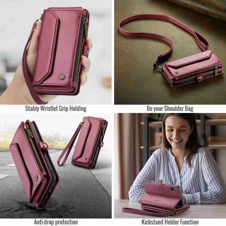For iPhone XS Max CaseMe C36 Card Slots Zipper Wallet RFID Anti-theft Leather Phone Case(Wine Red) - HoMEdemic™ 
