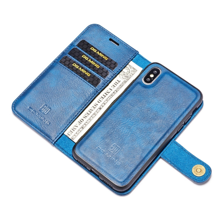 For iPhone XS Max DG.MING Crazy Horse Texture Flip Detachable Magnetic Leather Case with Holder & Card Slots & Wallet (Blue) - HoMEdemic™ 
