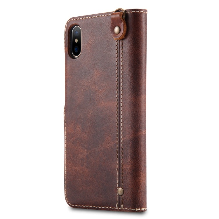 For iPhone XS Max Denior Oil Wax Cowhide Magnetic Button Horizontal Flip Leather Case with Card Slots & Wallet(Brown) - HoMEdemic™ 