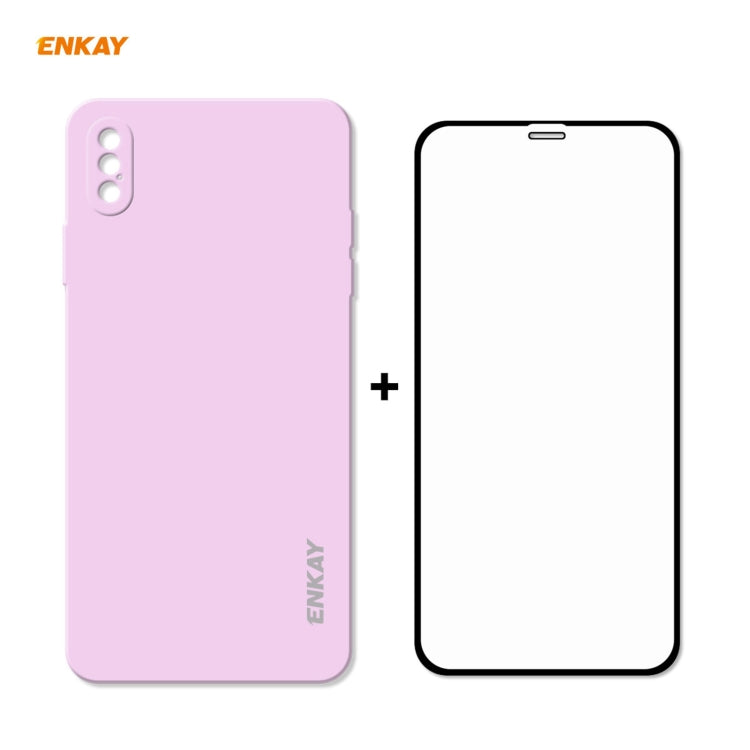 For iPhone XS Max ENKAY ENK-PC0722 Hat-Prince Liquid Silicone Straight Edge Shockproof Protective Case + 0.26mm 9H 2.5D Full Glue Full Screen Tempered Glass Film(Purple) - HoMEdemic™ 