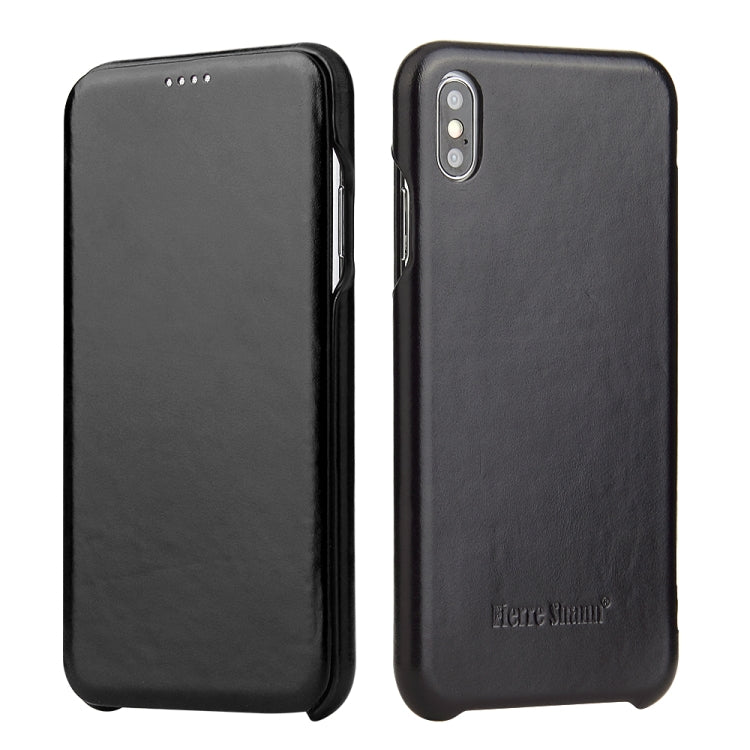 For iPhone XS Max Fierre Shann Business Magnetic Horizontal Flip Genuine Leather Case(Black) - HoMEdemic™ 