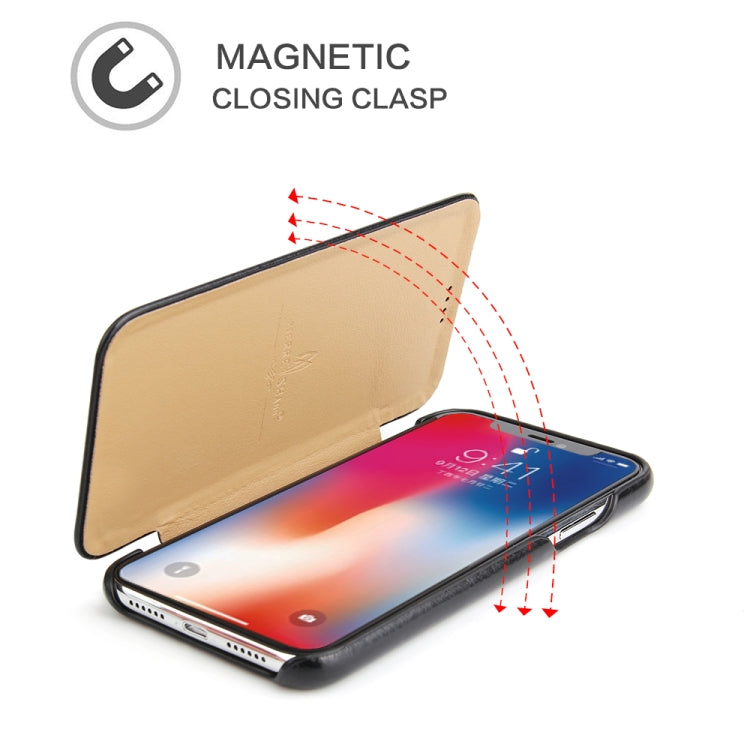For iPhone XS Max Fierre Shann Business Magnetic Horizontal Flip Genuine Leather Case(Black) - HoMEdemic™ 