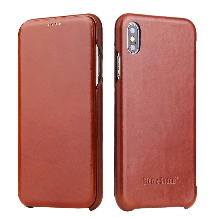 For iPhone XS Max Fierre Shann Business Magnetic Horizontal Flip Genuine Leather Case(Brown) - HoMEdemic™ 