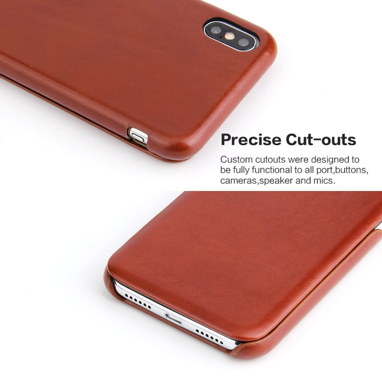 For iPhone XS Max Fierre Shann Business Magnetic Horizontal Flip Genuine Leather Case(Brown) - HoMEdemic™ 