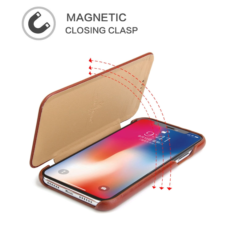 For iPhone XS Max Fierre Shann Business Magnetic Horizontal Flip Genuine Leather Case(Brown) - HoMEdemic™ 