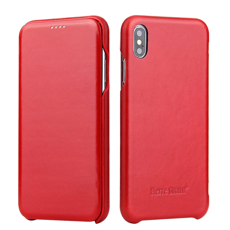 For iPhone XS Max Fierre Shann Business Magnetic Horizontal Flip Genuine Leather Case(Red) - HoMEdemic™ 