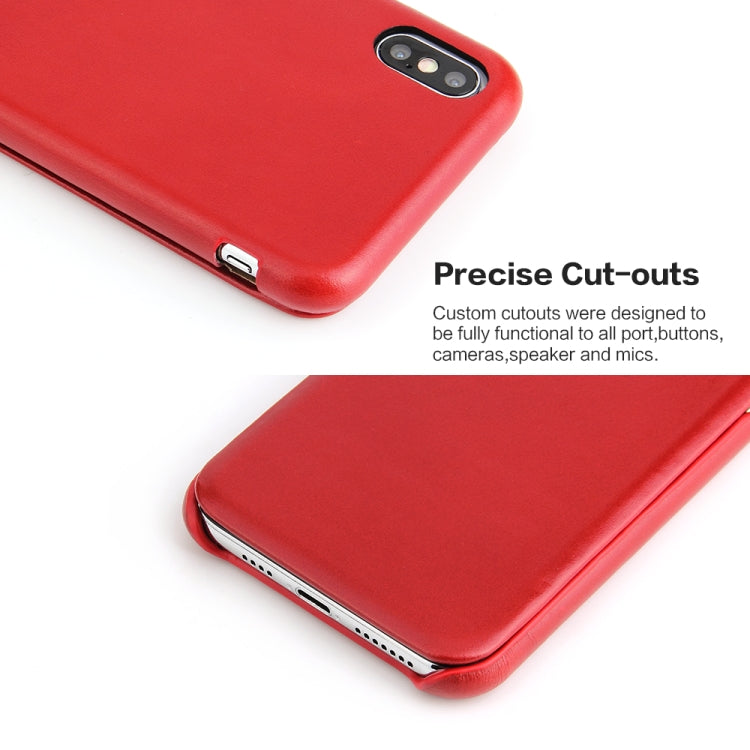 For iPhone XS Max Fierre Shann Business Magnetic Horizontal Flip Genuine Leather Case(Red) - HoMEdemic™ 