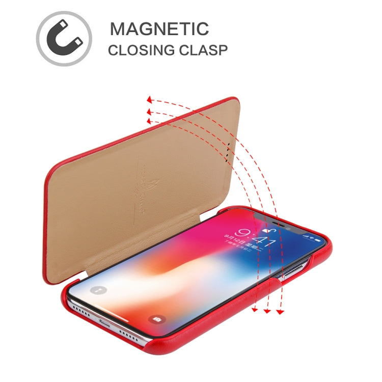 For iPhone XS Max Fierre Shann Business Magnetic Horizontal Flip Genuine Leather Case(Red) - HoMEdemic™ 