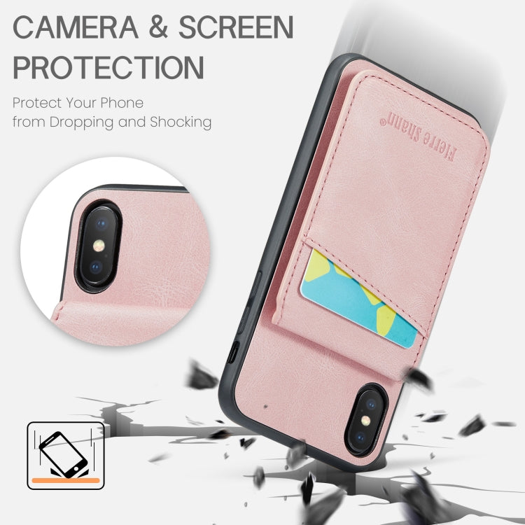 For iPhone XS Max Fierre Shann Crazy Horse Card Holder Back Cover PU Phone Case(Pink) - HoMEdemic™ 