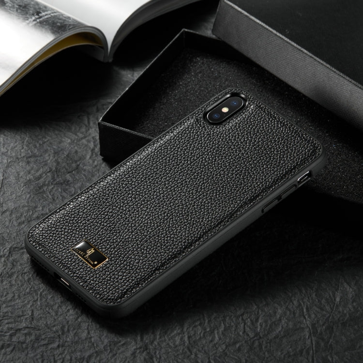 For iPhone XS Max Fierre Shann Leather Texture Phone Back Cover Case(Lychee Black) - HoMEdemic™ 
