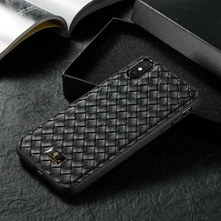 For iPhone XS Max Fierre Shann Leather Texture Phone Back Cover Case(Woven Black) - HoMEdemic™ 