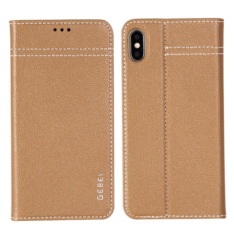 For iPhone XS Max GEBEI Top-grain Leather Horizontal Flip Protective Case with Holder & Card Slots(Khaki) - HoMEdemic™ 