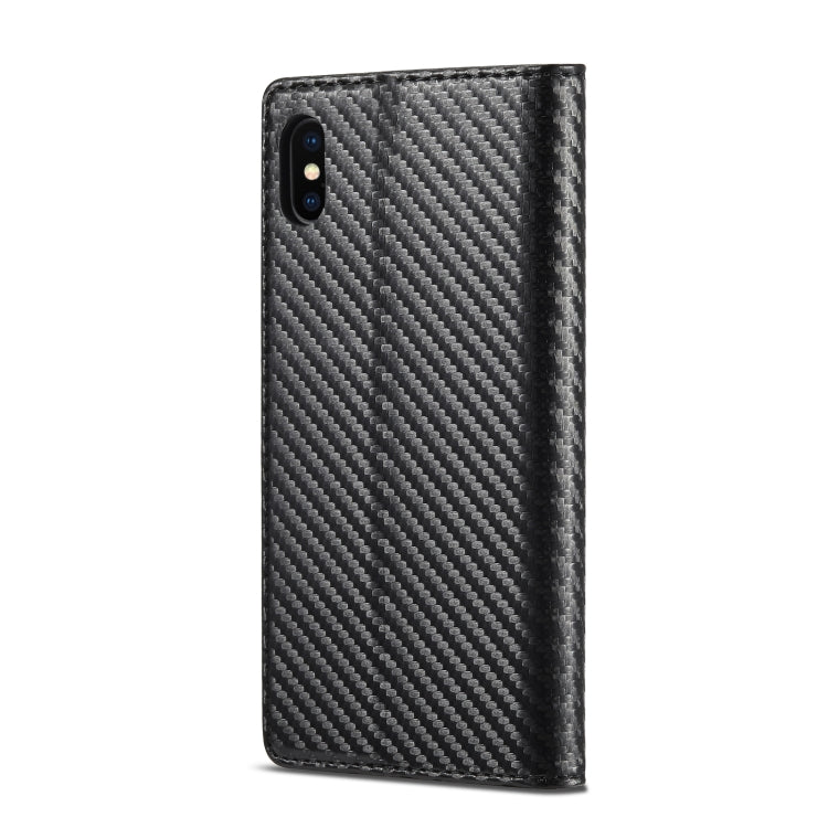 For iPhone XS Max LC.IMEEKE Carbon Fiber PU + TPU Horizontal Flip Leather Case with Holder & Card Slot & Wallet(Vertical Black) - HoMEdemic™ 
