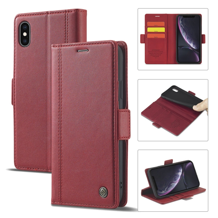 For iPhone XS Max LC.IMEEKE Magnetic Buckle PU + TPU Horizontal Flip Leather Case with Holder & Card Slots & Wallet(Red) - HoMEdemic™ 
