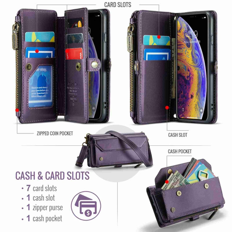 For iPhone XS / X CaseMe C36 Card Slots Zipper Wallet RFID Anti-theft Leather Phone Case(Purple) - HoMEdemic™ 