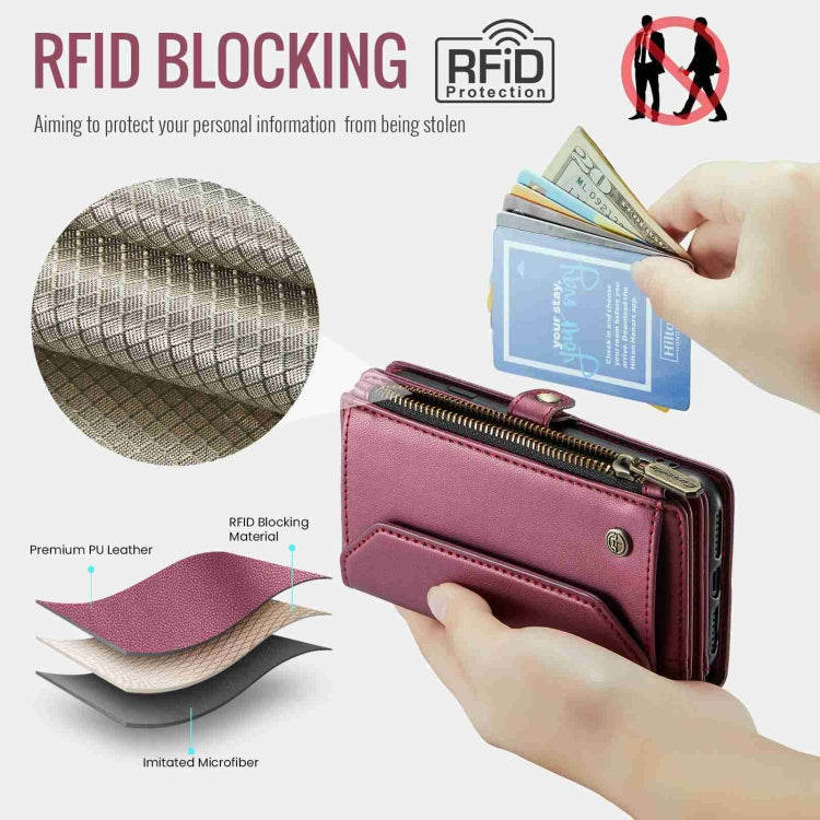 For iPhone XS / X CaseMe C36 Card Slots Zipper Wallet RFID Anti-theft Leather Phone Case(Wine Red) - HoMEdemic™ 