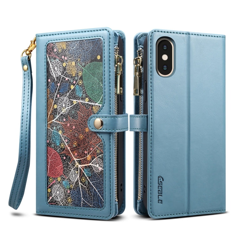 For iPhone XS / X ESEBLE Star Series Lanyard Zipper Wallet RFID Leather Case(Blue) - HoMEdemic™ 