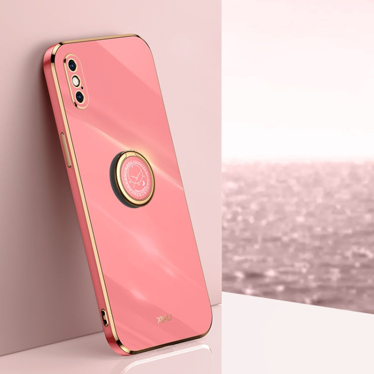 For iPhone XS XINLI Straight Edge 6D Electroplate TPU Phone Case with Ring Holder(Hawthorn Red) - HoMEdemic™ 