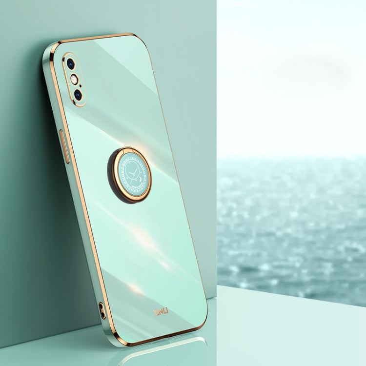 For iPhone XS XINLI Straight Edge 6D Electroplate TPU Phone Case with Ring Holder(Mint Green) - HoMEdemic™ 