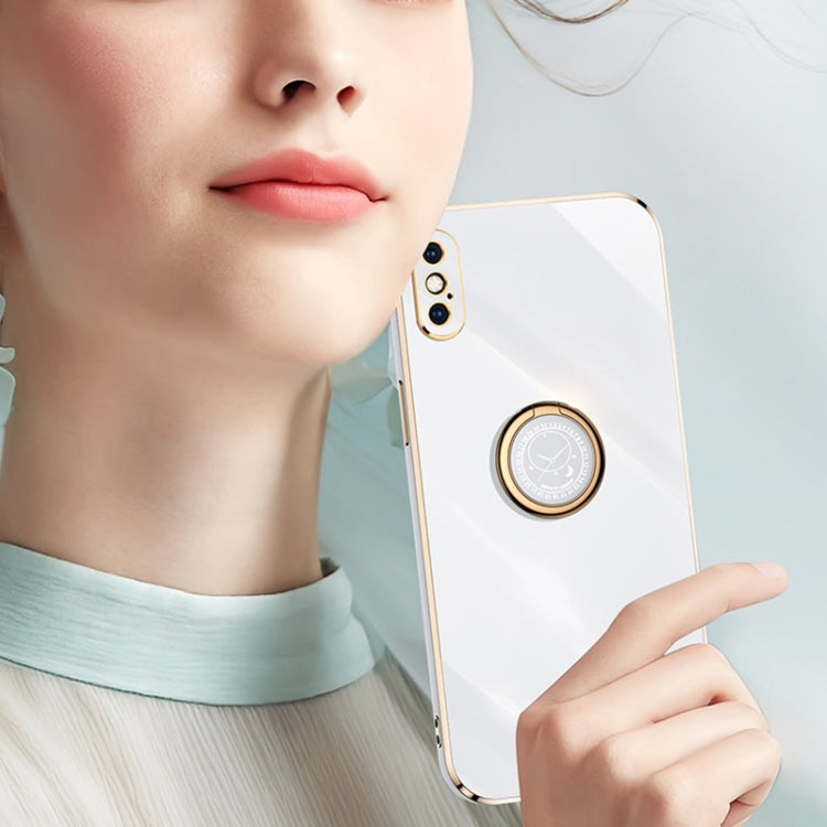 For iPhone XS XINLI Straight Edge 6D Electroplate TPU Phone Case with Ring Holder(Mint Green) - HoMEdemic™ 