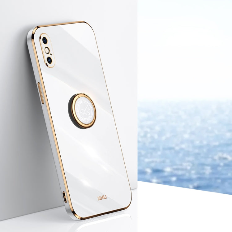 For iPhone XS XINLI Straight Edge 6D Electroplate TPU Phone Case with Ring Holder(White) - HoMEdemic™ 