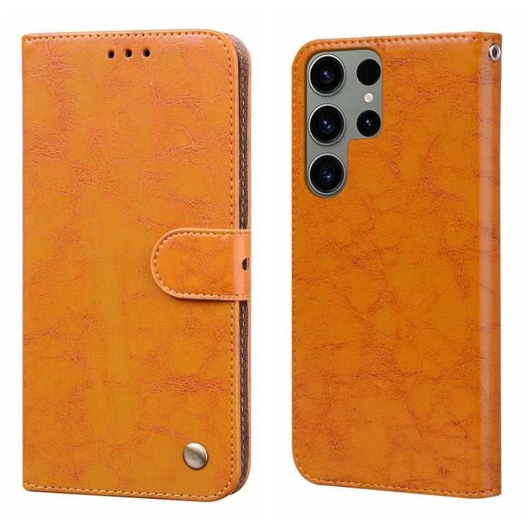 ForSamsung Galaxy S24 Ultra Oil Wax Texture Shockproof Flip Leather Phone Case(Yellow) - HoMEdemic™ 