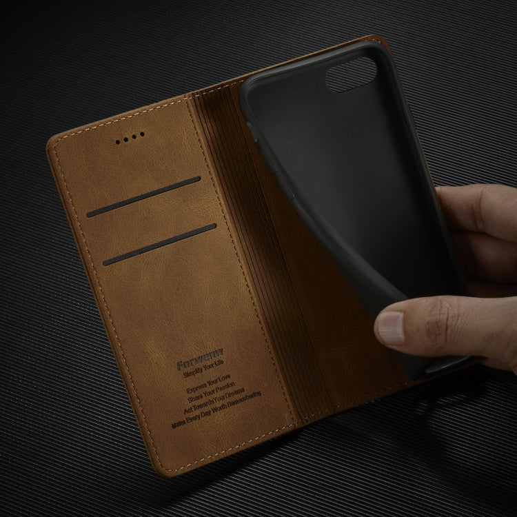 Forwenw F2 Series Magnetic Horizontal Flip Leather Case with Holder & Card Slots & Wallet For iPhone 8 Plus / 7 Plus(Brown) - HoMEdemic™ 