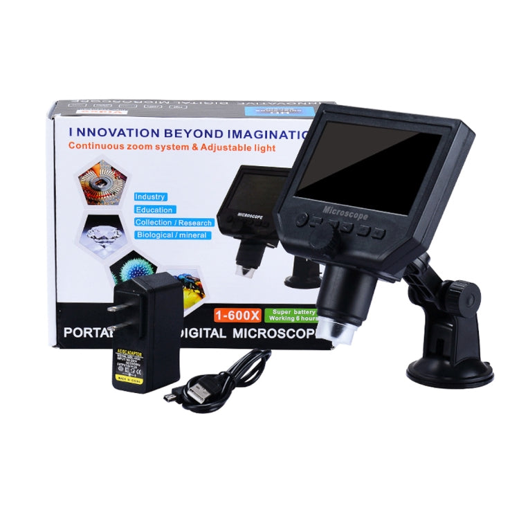 G600 600X 3.6MP 4.3 inch HD LCD Display USB Charging Portable Digital Microscope with LED Light, Support Micro SD Card(64GB Max), US Plug, AC 100-240V, US Plug - HoMEdemic™ 