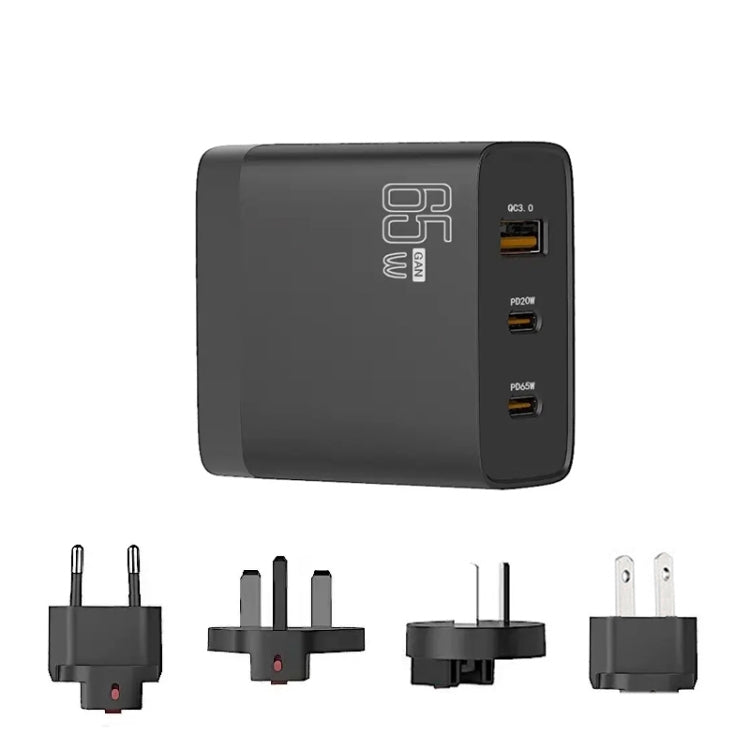GAN 65W PD45W Dual Type-C+QC3.0 USB Multi Compatible Laptop Adapter EU + US + AU + UK Plug Black - HoMEdemic™ 
