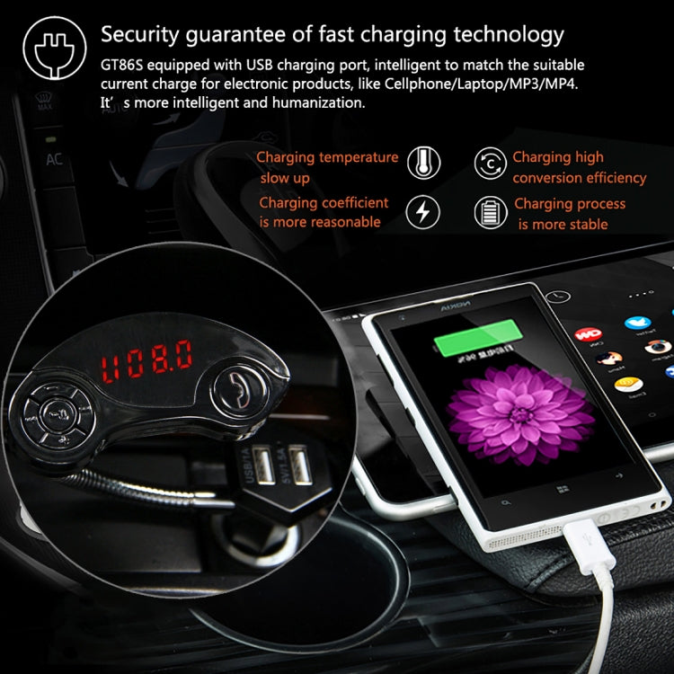 GT86 Dual USB Charger Car Bluetooth FM Transmitter Kit, Support LCD Display / TF Card Music Play / Hands-free, GT86 (Black), GT86 (Gold), GT86 (Silver) - HoMEdemic™ 