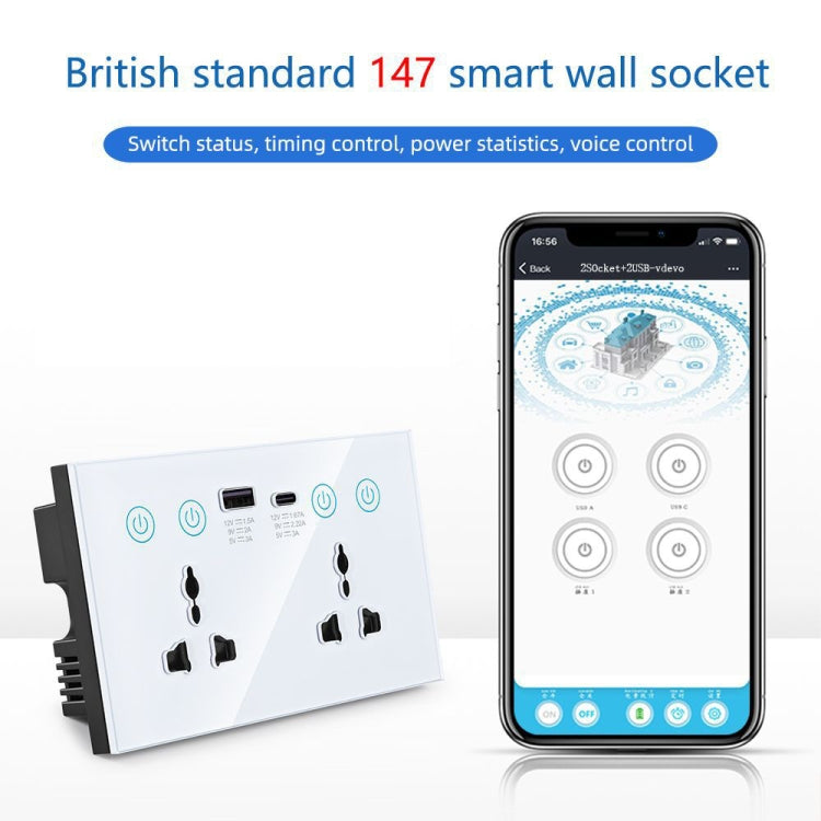 Graffiti Smart Socket With Switch USB+Type-C Dual Port Remote Control Socket, UK Plug, Style: Wifi White - HoMEdemic™ 