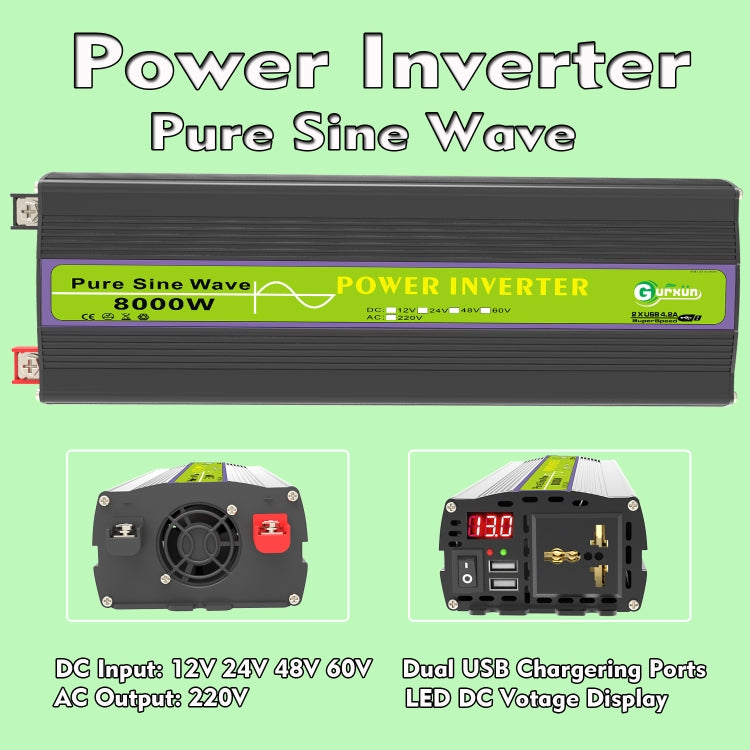 Gurxun 12V-220V 8000W Pure Sine Wave Inverter Car Single Digital Display Voltage Converter - HoMEdemic™ 