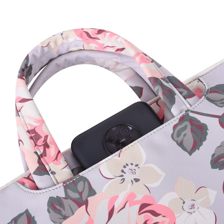 H40-B01 White Rose Pattern Laptop Case Bag Computer Liner Bag With Handle, Size: 15 Inch(Grey) - HoMEdemic™ 