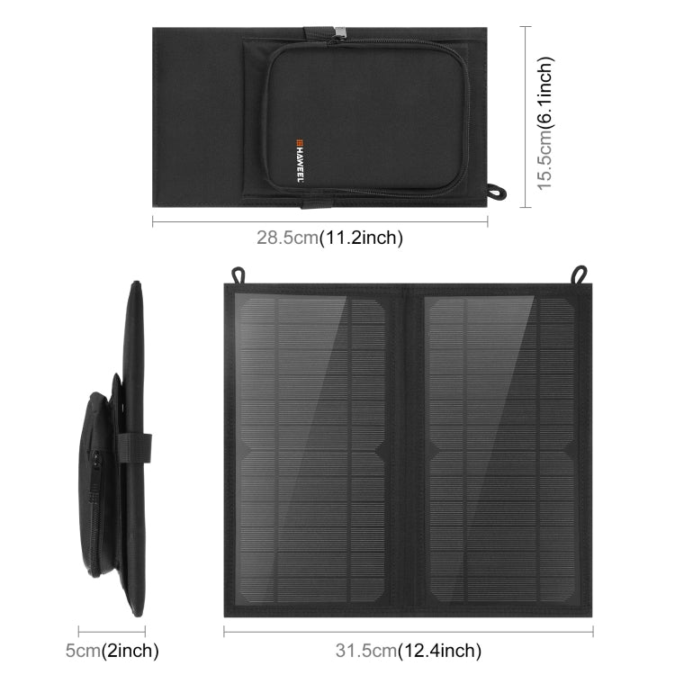 HAWEEL 12W 2 Panels Foldable Solar Panel Charger Bag with 5V / 3.1A Max Dual USB Ports, Support QC3.0 and AFC - HoMEdemic™ 