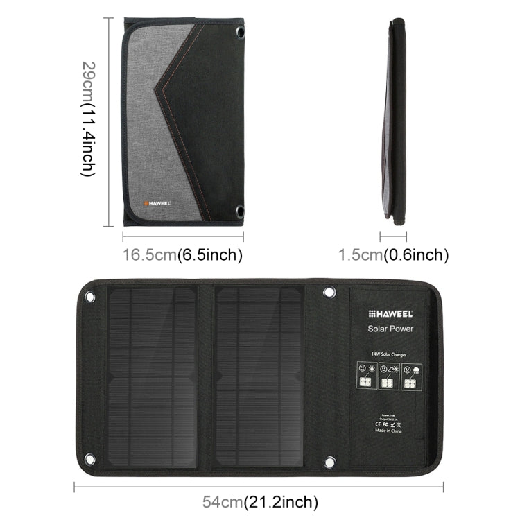 HAWEEL 14W Foldable Solar Panel Charger with 5V / 2.4A Max Dual USB Ports, 14W Panel(B) - HoMEdemic™ 