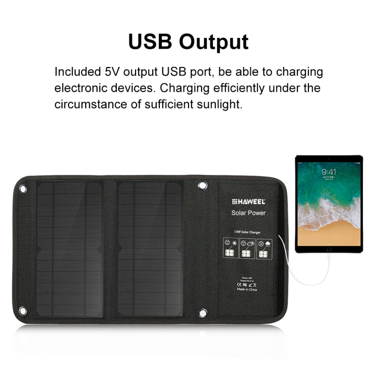 HAWEEL 14W Foldable Solar Panel Charger with 5V / 2.4A Max Dual USB Ports, 14W Panel(B) - HoMEdemic™ 