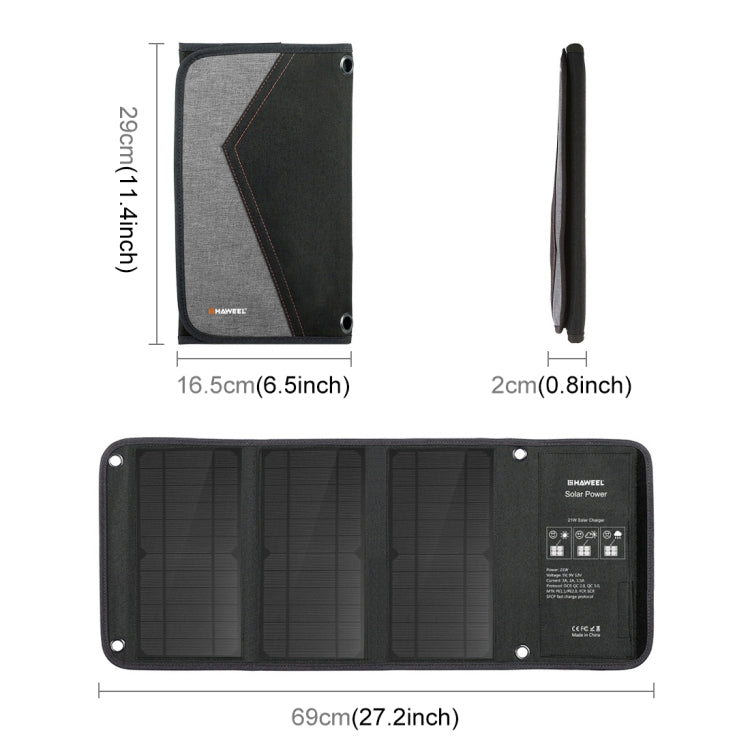 HAWEEL 21W Foldable Solar Panel Charger with 5V 3A Max Dual USB Ports, 21W Panel(B) - HoMEdemic™ 